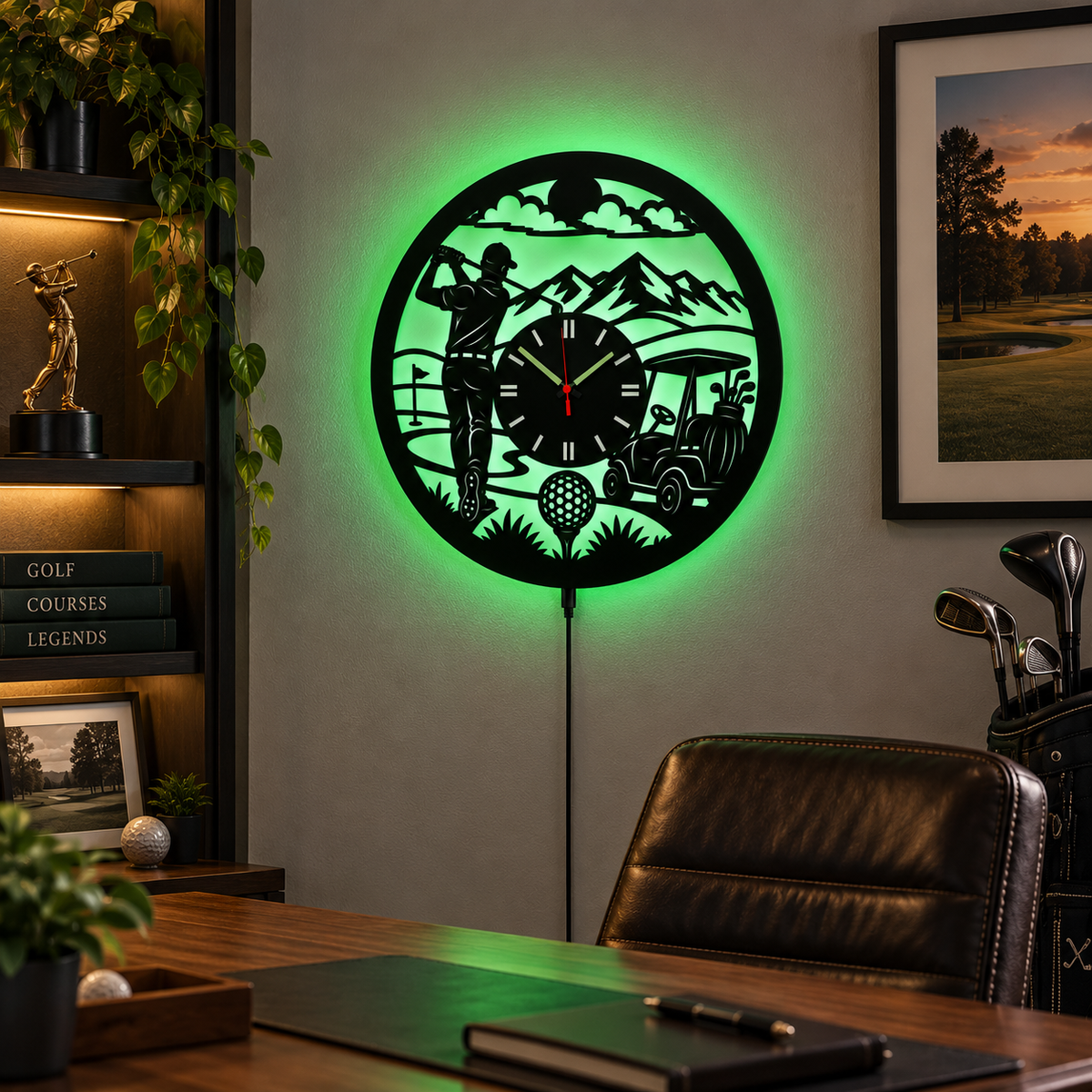 ResenWood™ Golf Wall Clock with RGB LED Lights, Bluetooth & Remote, Golf Gifts for Men