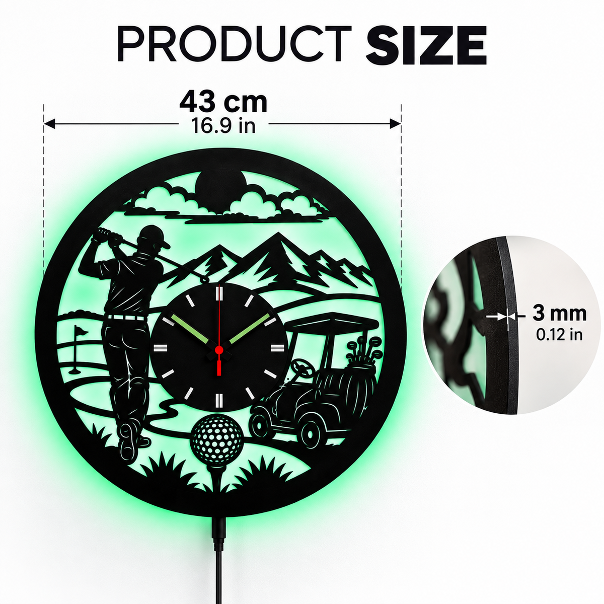 ResenWood™ Golf Wall Clock with RGB LED Lights, Bluetooth & Remote, Golf Gifts for Men